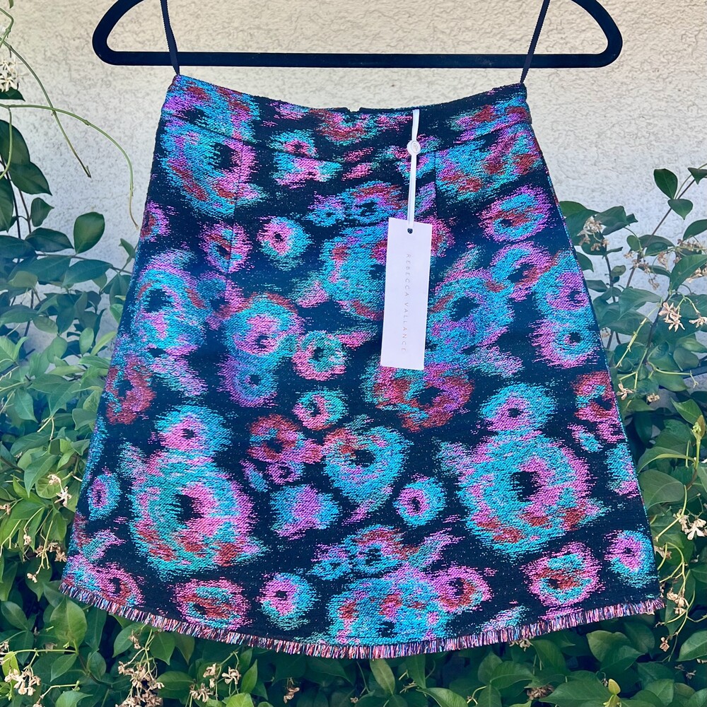 Rebecca Vallance Leila Metallic Floral Jacquard Mini Skirt Size 0 fits Small NWT - Picture 3 of 6